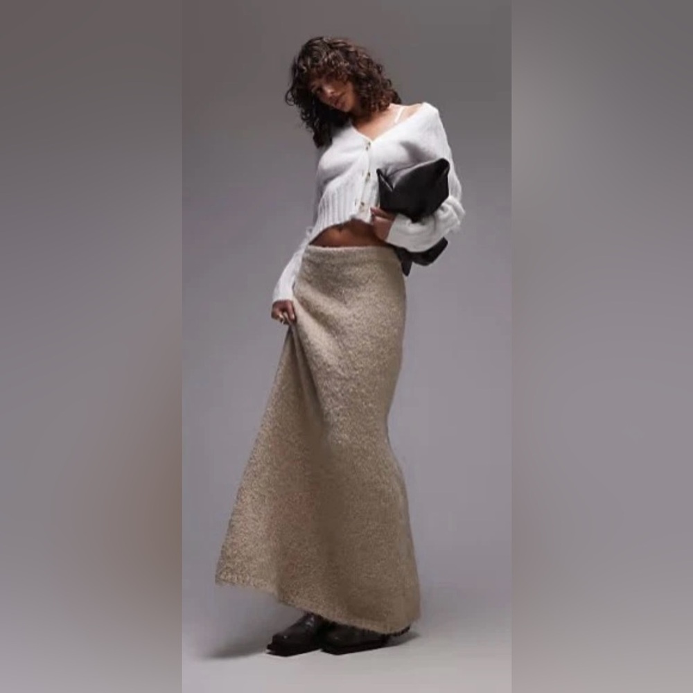 NWT! Topshop minimalist wool blend cream beige Maxi Skirt